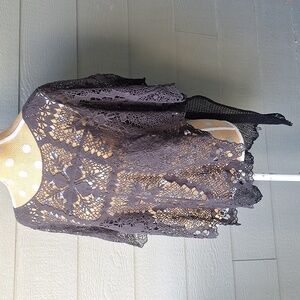 NWOT Free People Bad Romance Black crochet sheer top black XS/S